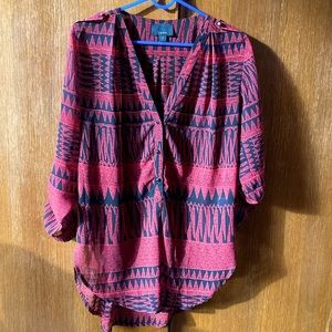 Lumiere sheer split V-neck  blouse